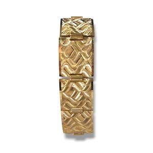 Vintage Anson Gold Tone Panel Link Bracelet Textured Geometric Mid Century OS